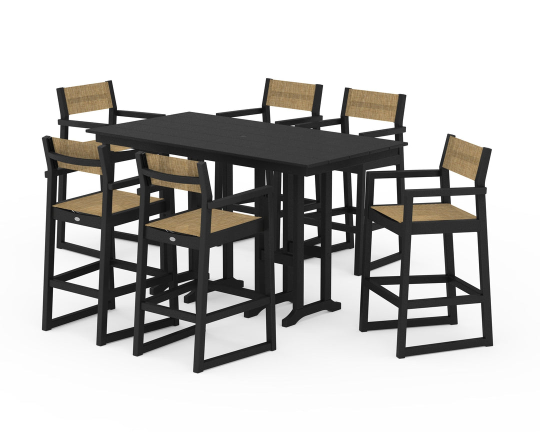 POLYWOOD® EDGE Sling Arm Chair 7-Piece Farmhouse Bar Set