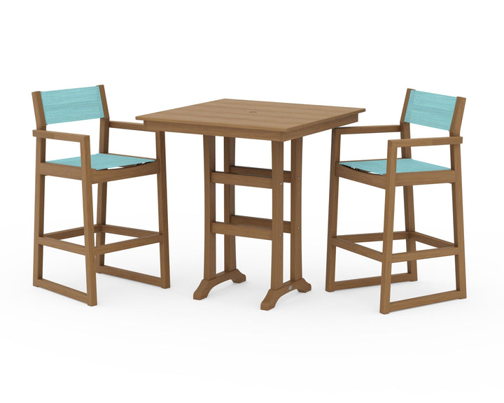 POLYWOOD® EDGE Sling Arm Chair 3-Piece Farmhouse Bar Set with Trestle Legs