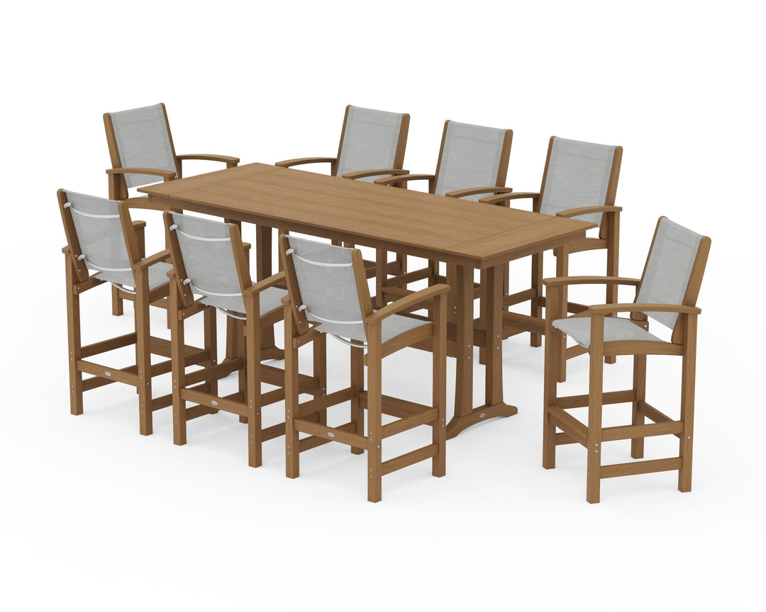 POLYWOOD® Coastal 9-Piece Farmhouse Bar Set with Trestle Legs
