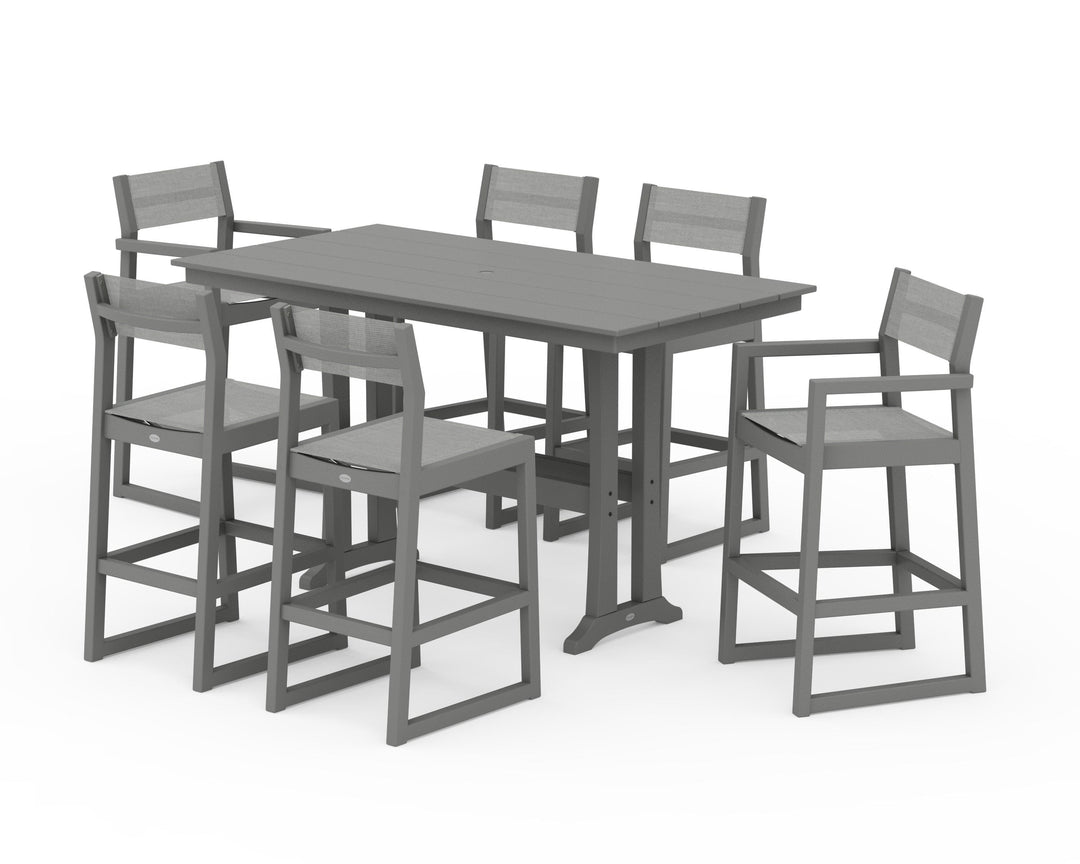 POLYWOOD® EDGE Sling 7-Piece Farmhouse Bar Set with Trestle Legs