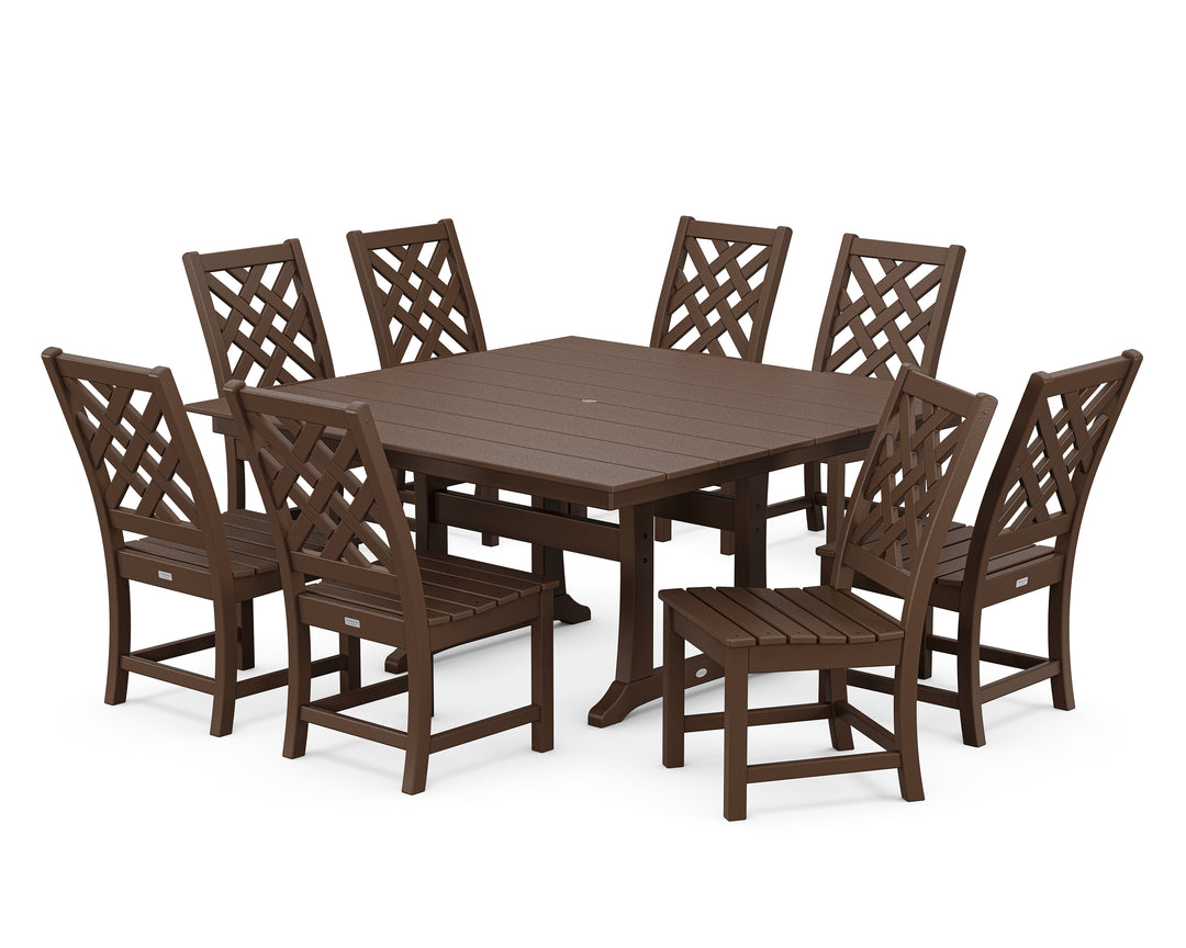Country Living Wovendale Side Chair 9-Piece Square Farmhouse Dining Set with Trestle Legs