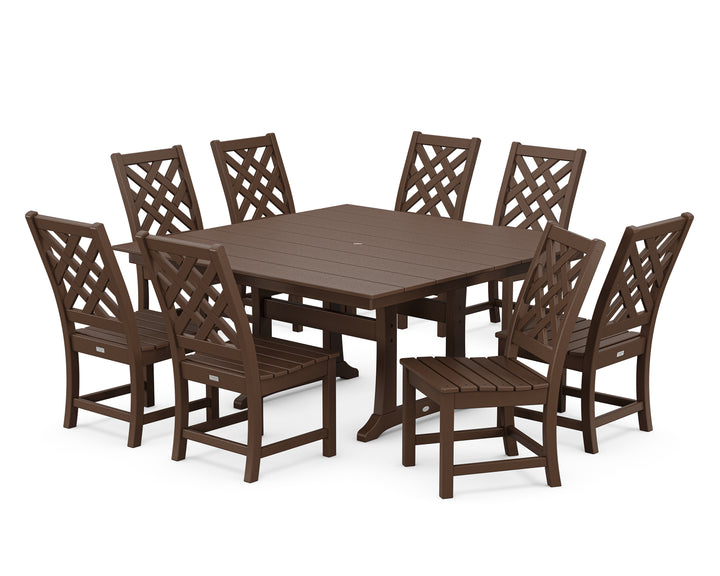 Country Living Wovendale Side Chair 9-Piece Square Farmhouse Dining Set with Trestle Legs
