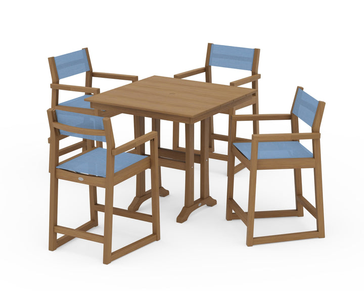 POLYWOOD® EDGE Sling Arm Chair 5-Piece Farmhouse Counter Set with Trestle Legs