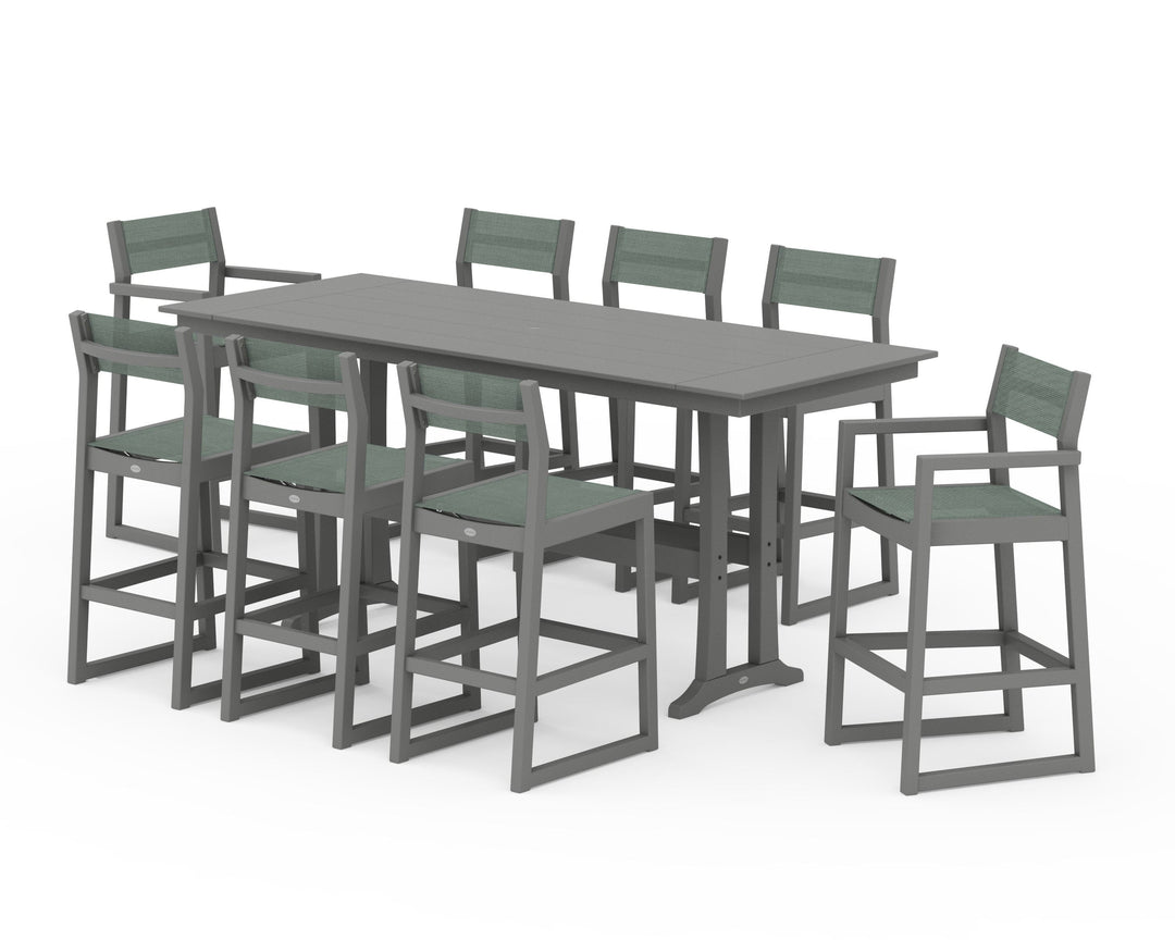 POLYWOOD® EDGE Sling 9-Piece Farmhouse Bar Set with Trestle Legs