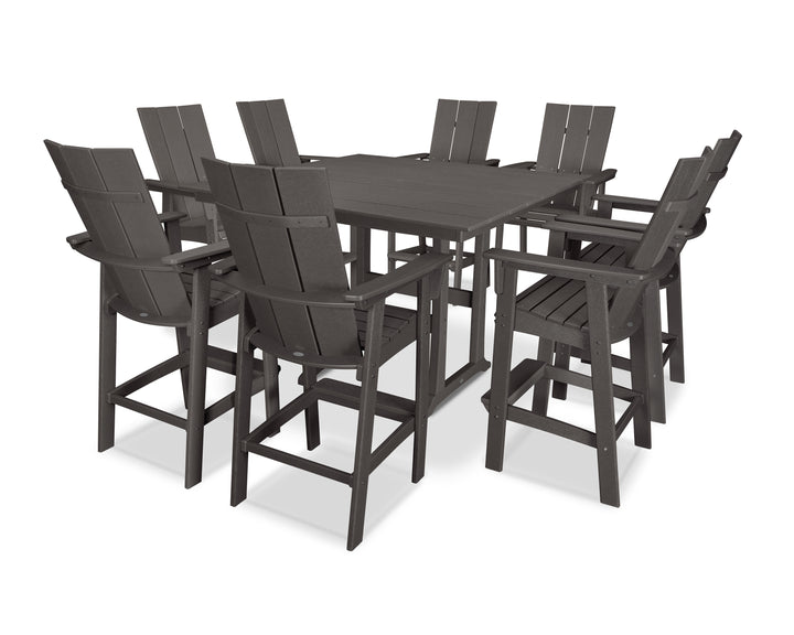 POLYWOOD® Modern Curveback Adirondack 9-Piece Farmhouse Trestle Bar Set