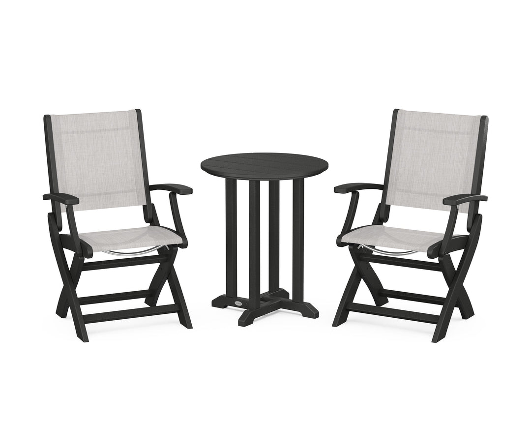POLYWOOD® Coastal Folding 3-Piece Round Bistro Dining Set
