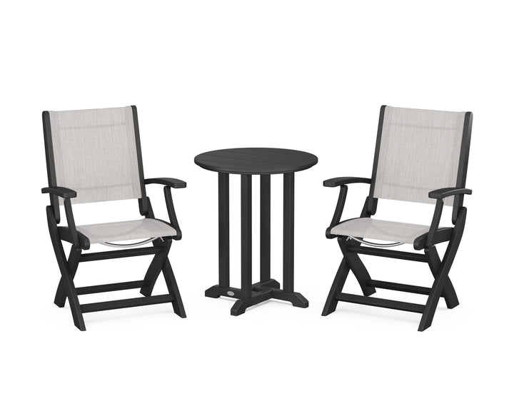 POLYWOOD® Coastal Folding 3-Piece Round Bistro Dining Set