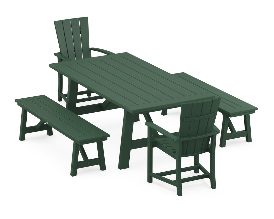 POLYWOOD® Quattro 5-Piece Rustic Farmhouse Dining Set With Benches