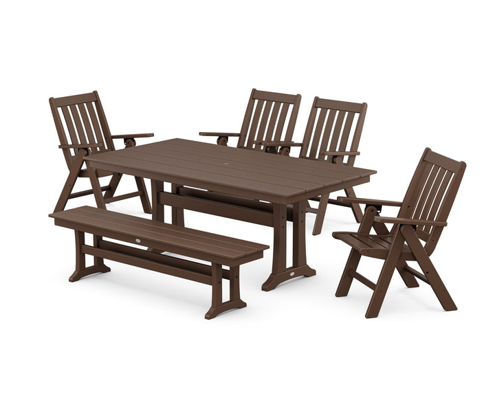 POLYWOOD® Vineyard 6-Piece Folding Chair Farmhouse Dining Set with Trestle Legs and Bench