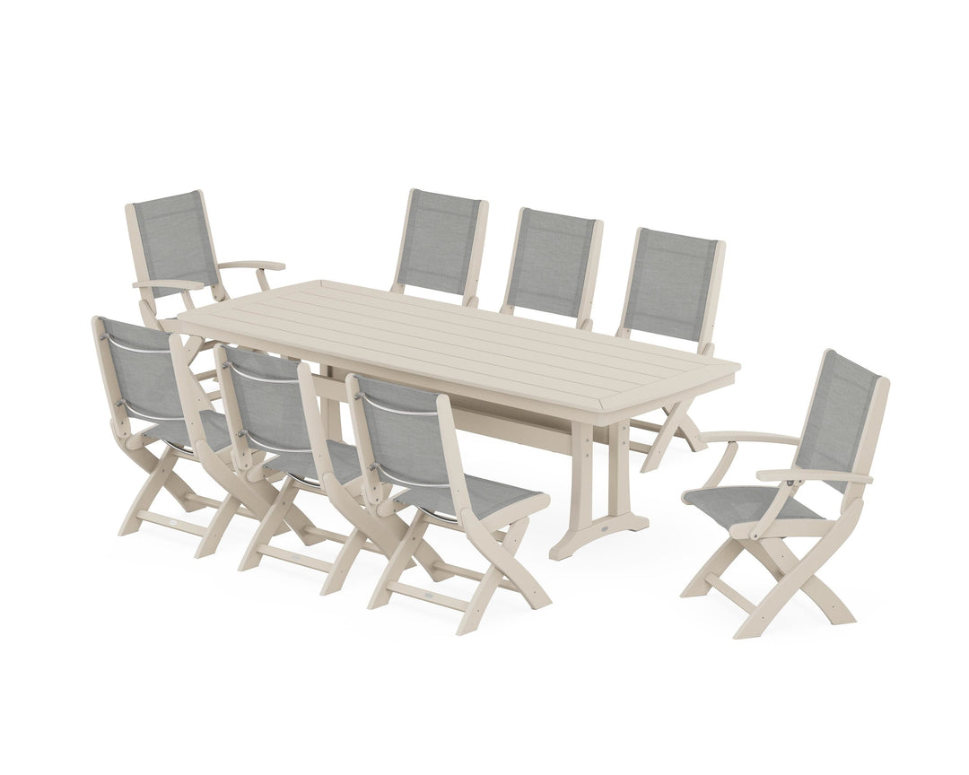 POLYWOOD® Coastal Folding 9-Piece Dining Set with Trestle Legs
