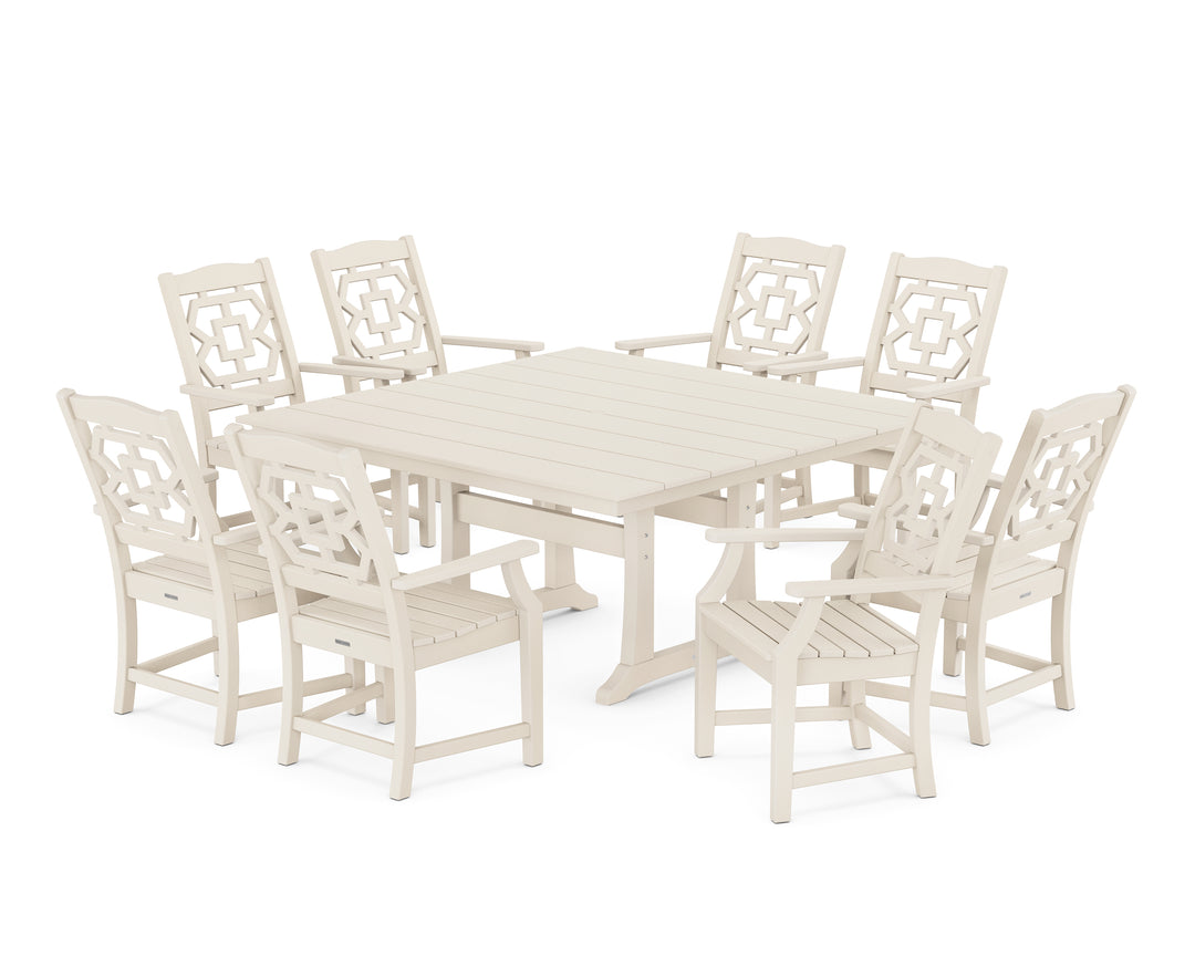 Martha Stewart by POLYWOOD® Chinoiserie 9-Piece Square Farmhouse Dining Set with Trestle Legs