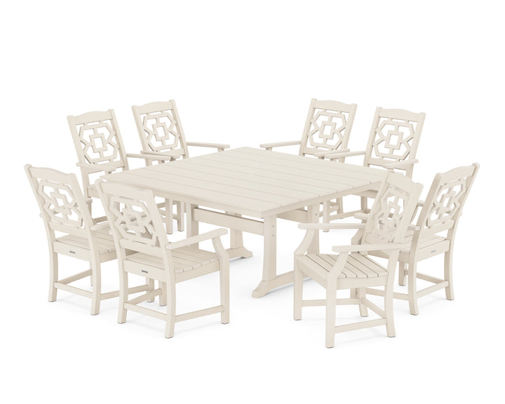 Martha Stewart by POLYWOOD® Chinoiserie 9-Piece Square Farmhouse Dining Set with Trestle Legs