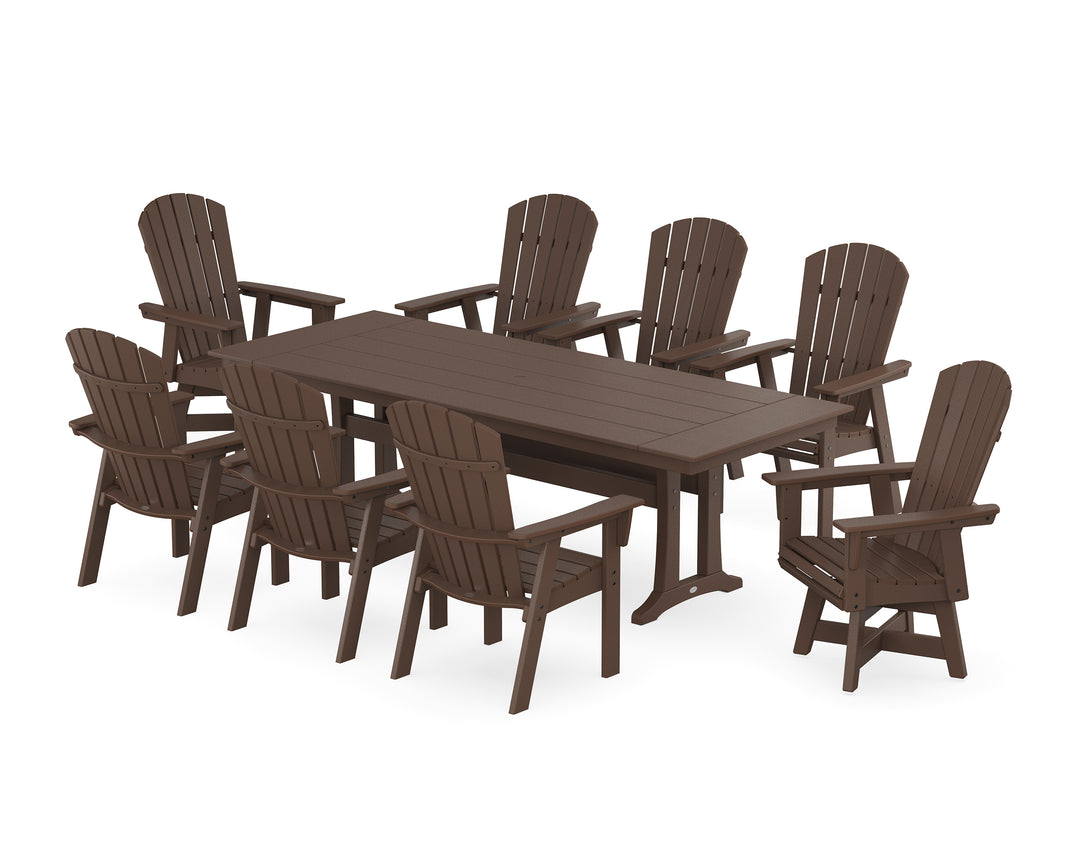 POLYWOOD® Nautical Curveback Adirondack Swivel 9-Piece Farmhouse Dining Set with Trestle Legs