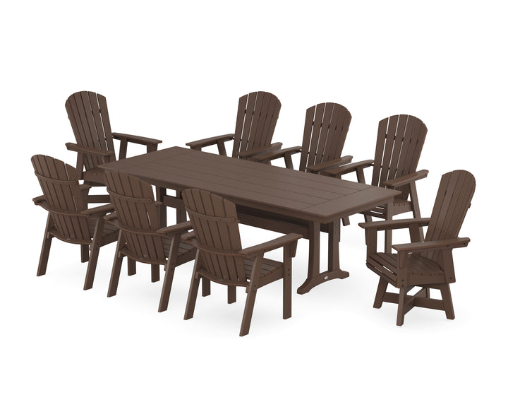 POLYWOOD® Nautical Curveback Adirondack Swivel 9-Piece Farmhouse Dining Set with Trestle Legs