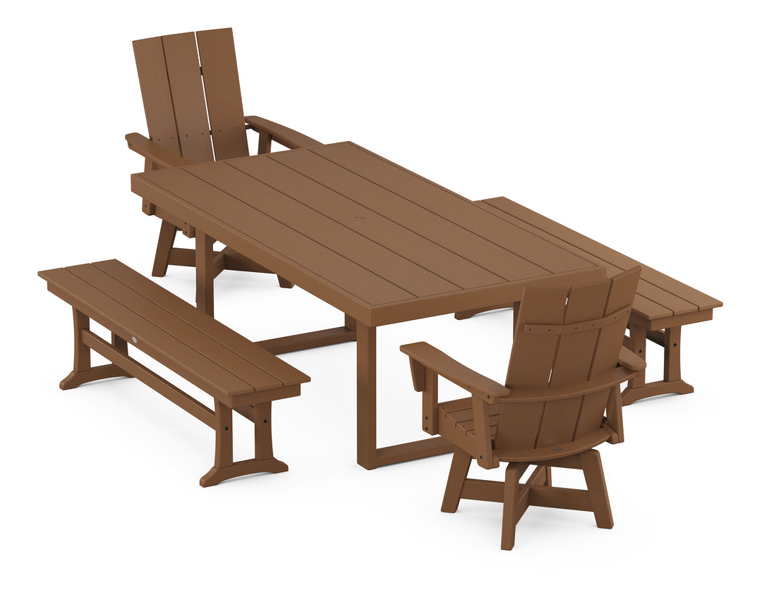 POLYWOOD® Modern Adirondack Swivel Chair 5-Piece Dining Set with Benches
