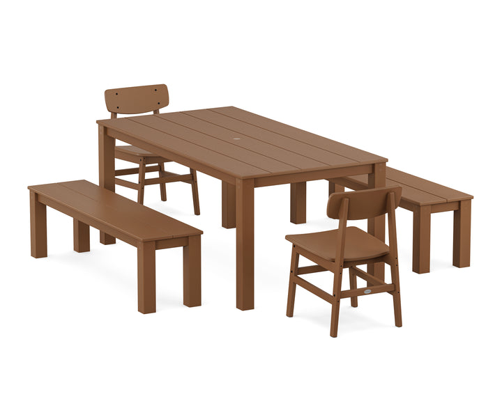 POLYWOOD® Modern Studio Urban Chair 5-Piece Parsons Dining Set with Benches
