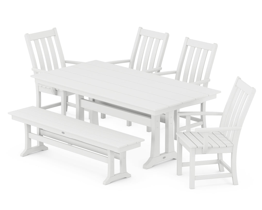 POLYWOOD® Vineyard 6-Piece Arm Chair Farmhouse Dining Set with Trestle Legs and Bench