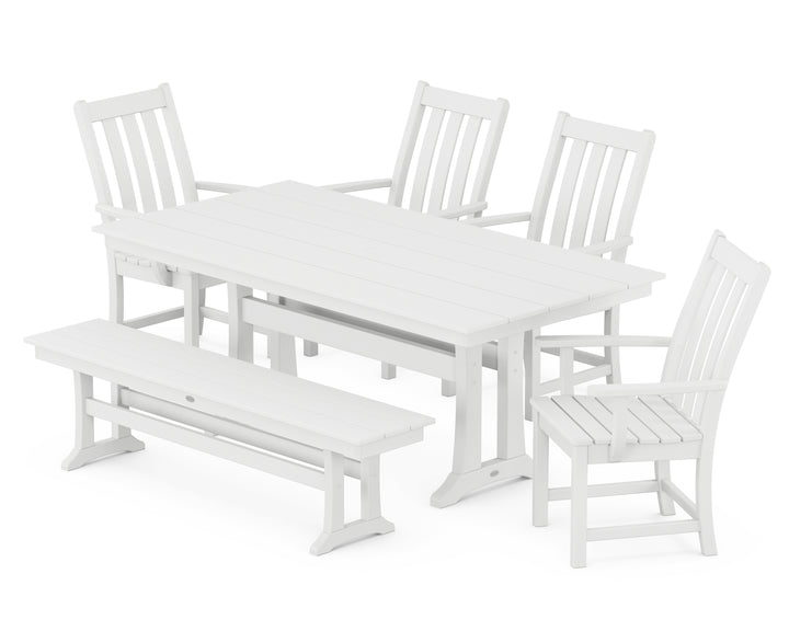 POLYWOOD® Vineyard 6-Piece Arm Chair Farmhouse Dining Set with Trestle Legs and Bench