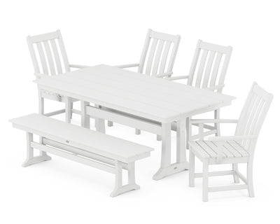 Vineyard 6-Piece Arm Chair Farmhouse Dining Set with Trestle Legs and Bench