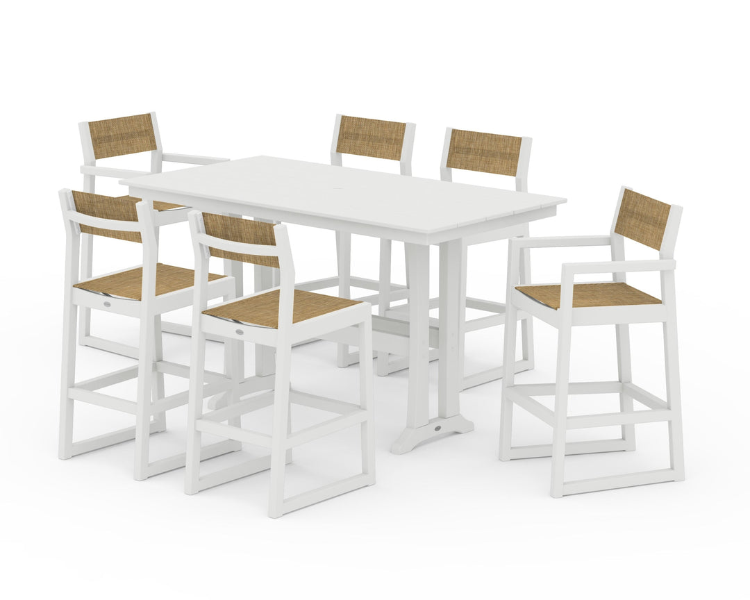 POLYWOOD® EDGE Sling 7-Piece Farmhouse Bar Set with Trestle Legs