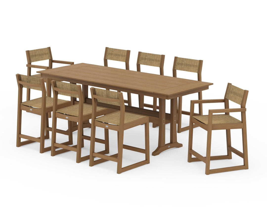 POLYWOOD® EDGE Sling 9-Piece Farmhouse Counter Set with Trestle Legs