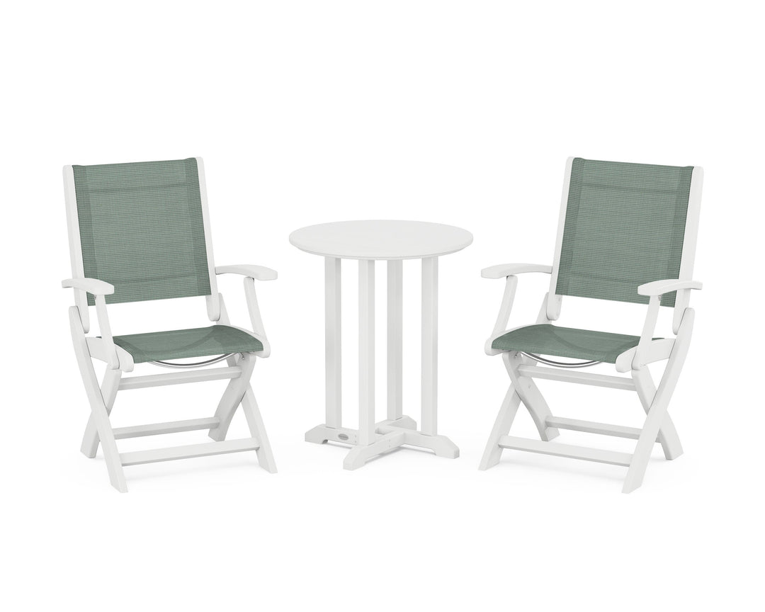 POLYWOOD® Coastal Folding 3-Piece Round Bistro Dining Set