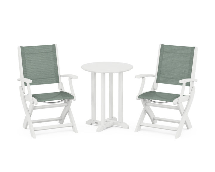 POLYWOOD® Coastal Folding 3-Piece Round Bistro Dining Set