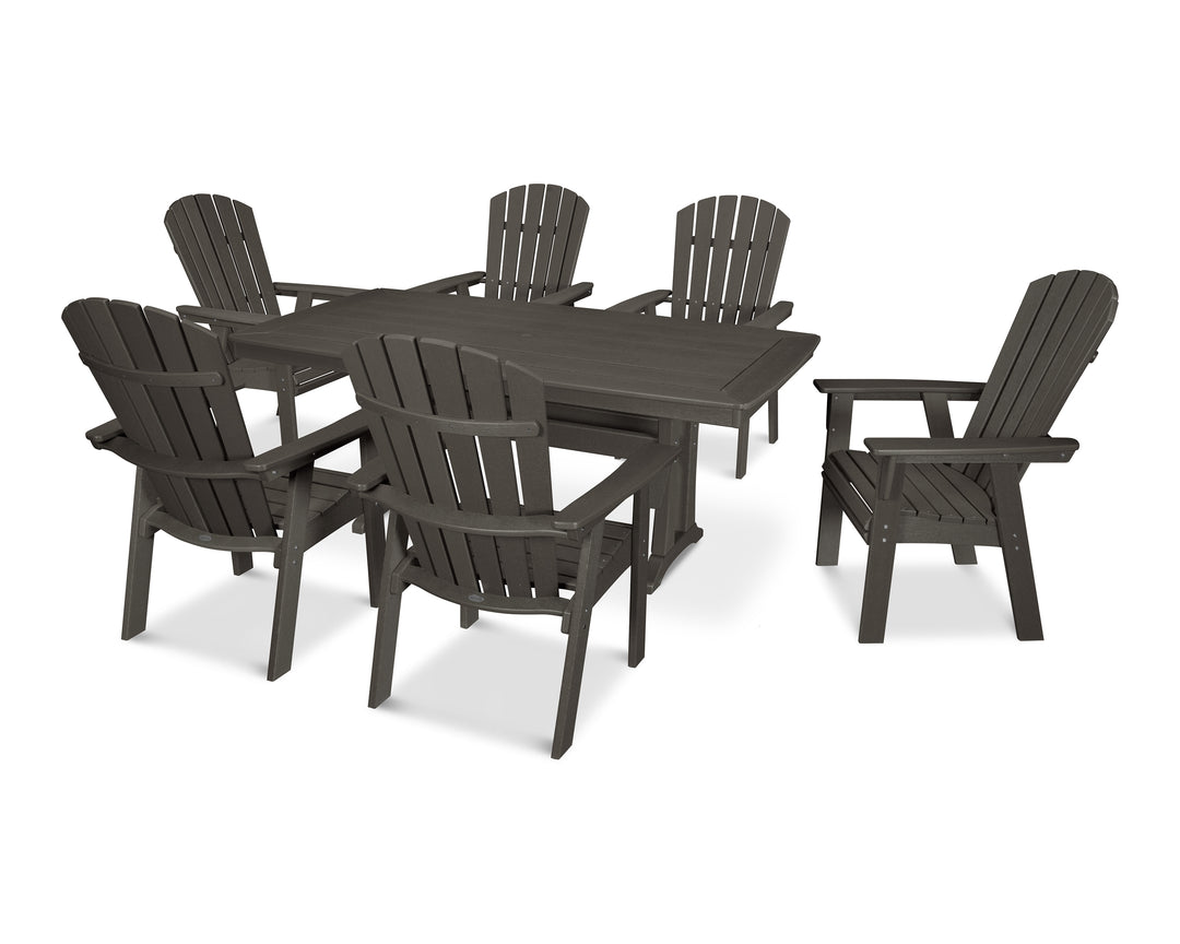 POLYWOOD® Nautical Curveback Adirondack 7-Piece Dining Set with Trestle Legs