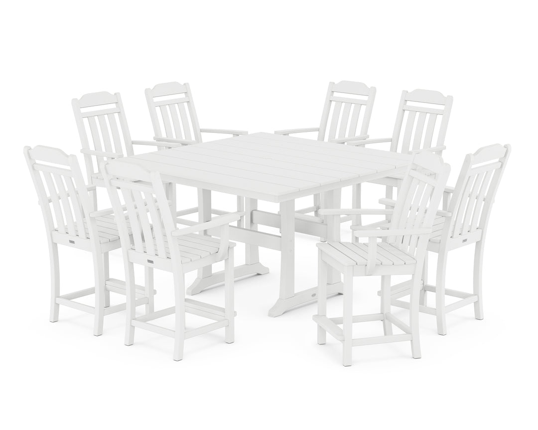 Country Living Cottage 9-Piece Square Farmhouse Counter Set with Trestle Legs