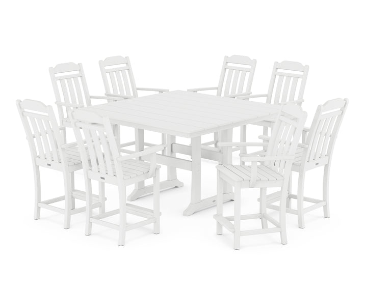 Country Living Cottage 9-Piece Square Farmhouse Counter Set with Trestle Legs