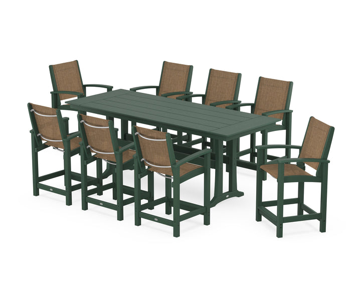 POLYWOOD® Coastal 9-Piece Farmhouse Counter Set with Trestle Legs