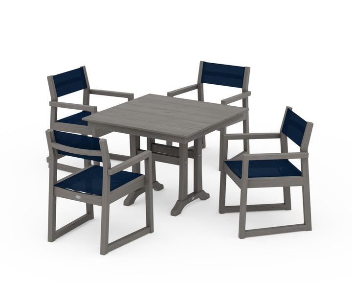 POLYWOOD® EDGE Sling 5-Piece Farmhouse Dining Set with Trestle Legs