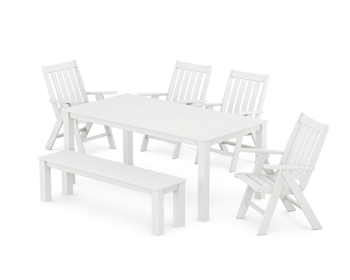 POLYWOOD® Vineyard Folding Chair 6-Piece Parsons Dining Set with Bench