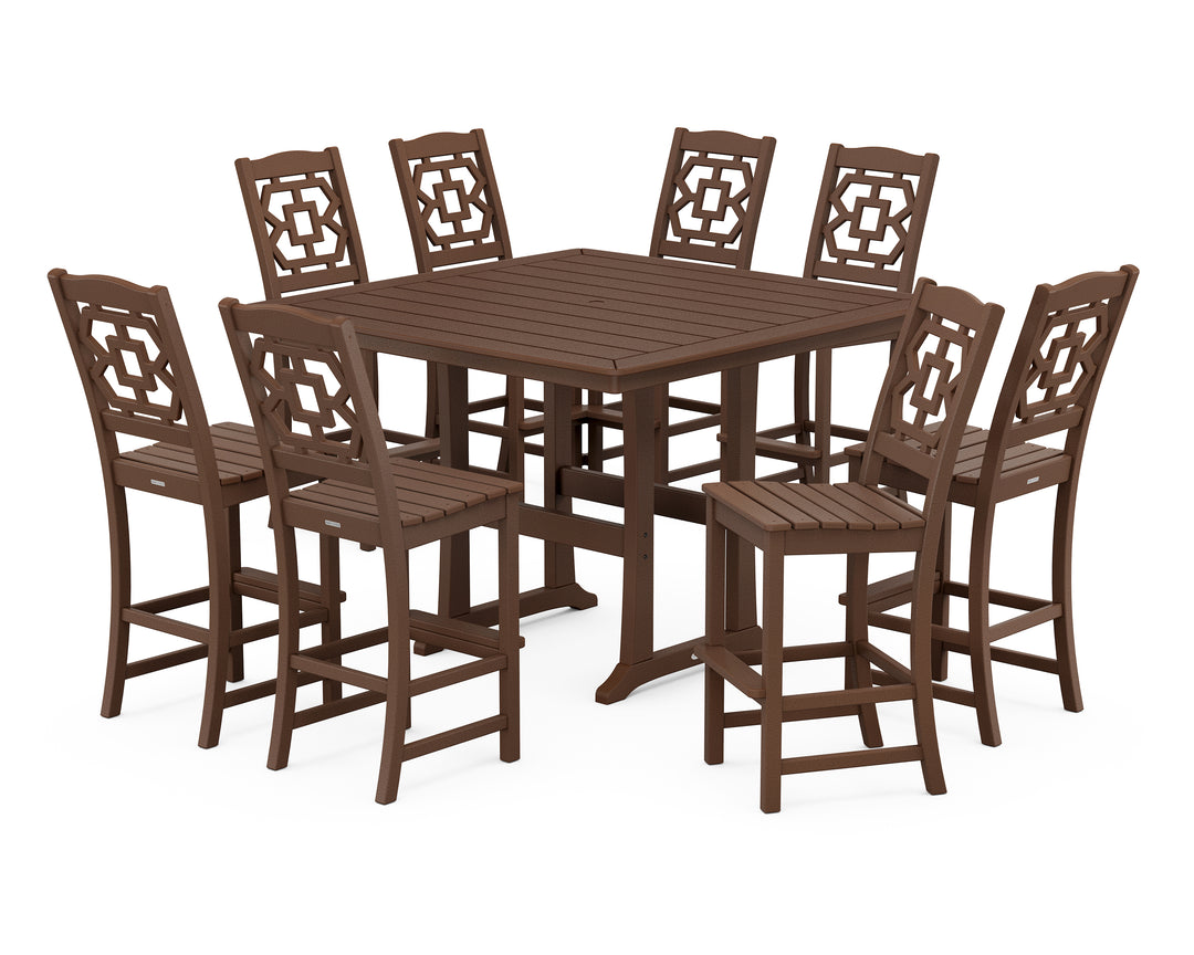 Martha Stewart by POLYWOOD® Chinoiserie 9-Piece Square Side Chair Bar Set with Trestle Legs