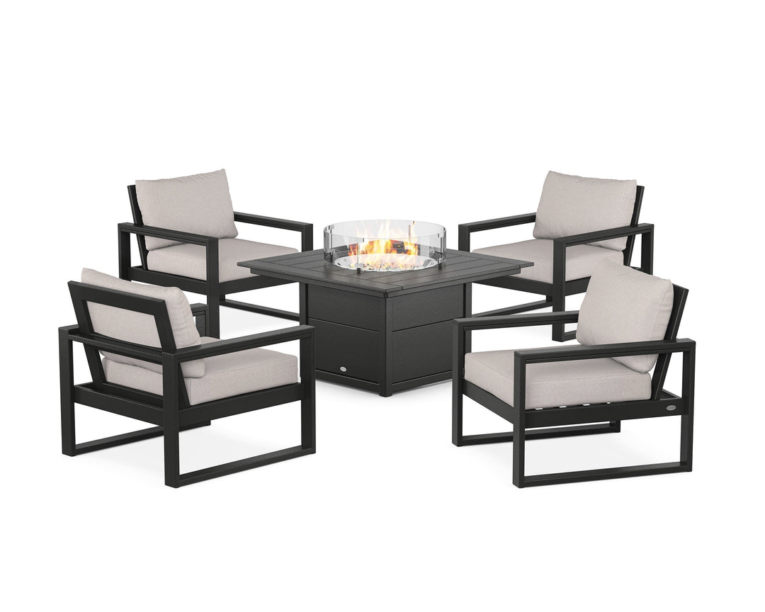 POLYWOOD® EDGE Sectional 5-Piece Deep Seating Set with Fire Pit Table