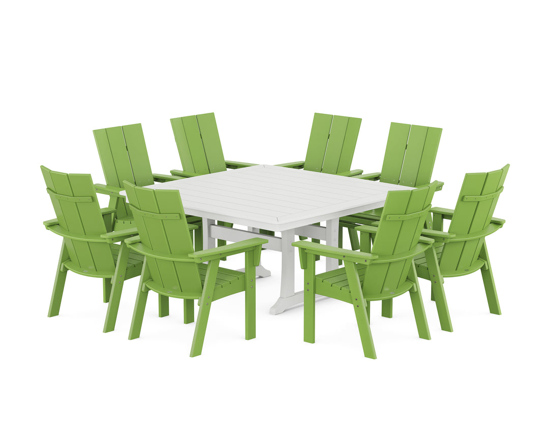 POLYWOOD® Modern Curveback Adirondack 9-Piece Square Dining Set with Trestle Legs