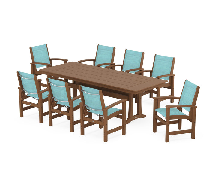 POLYWOOD® Coastal 9-Piece Farmhouse Dining Set with Trestle Legs
