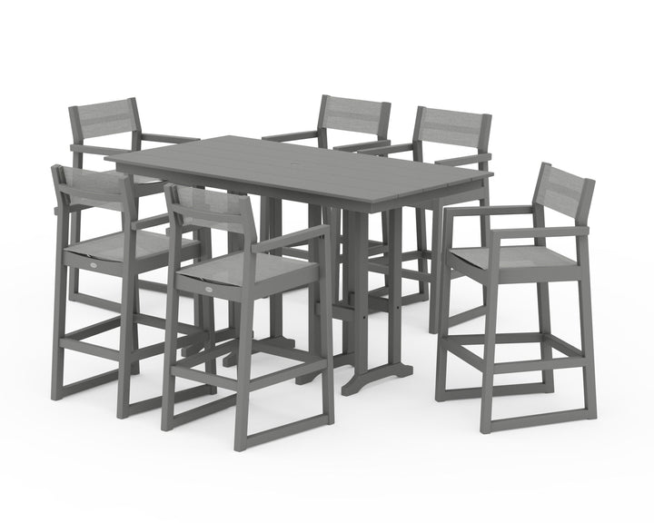 POLYWOOD® EDGE Sling Arm Chair 7-Piece Farmhouse Bar Set