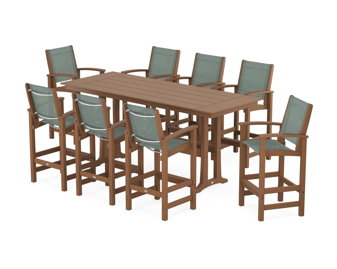 POLYWOOD® Coastal 9-Piece Farmhouse Bar Set with Trestle Legs