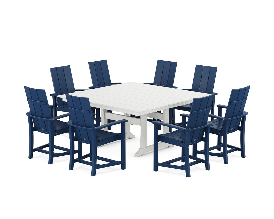 POLYWOOD® Modern Adirondack 9-Piece Farmhouse Trestle Dining Set