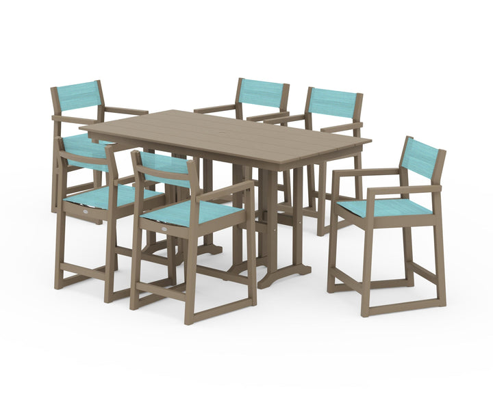 POLYWOOD® EDGE Sling Arm Chair 7-Piece Farmhouse Counter Set