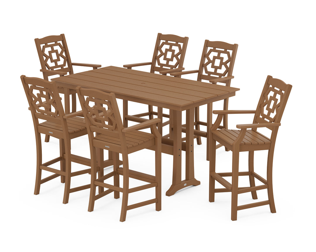 Martha Stewart by POLYWOOD® Chinoiserie Arm Chair 7-Piece Farmhouse Bar Set with Trestle Legs