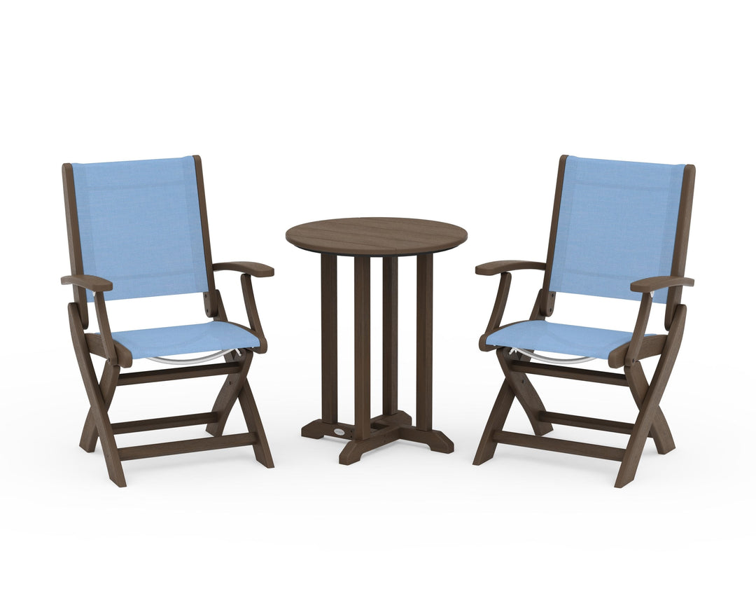 POLYWOOD® Coastal Folding 3-Piece Round Bistro Dining Set