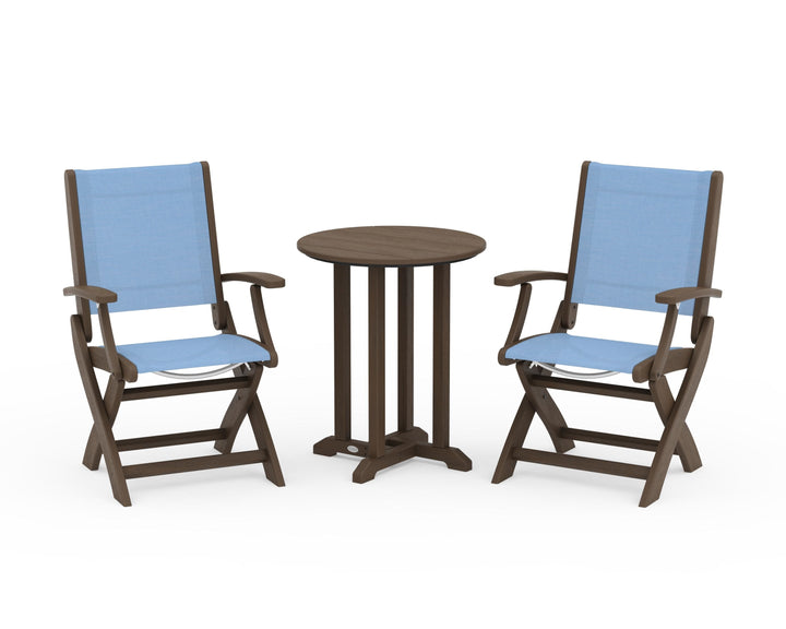 POLYWOOD® Coastal Folding 3-Piece Round Bistro Dining Set