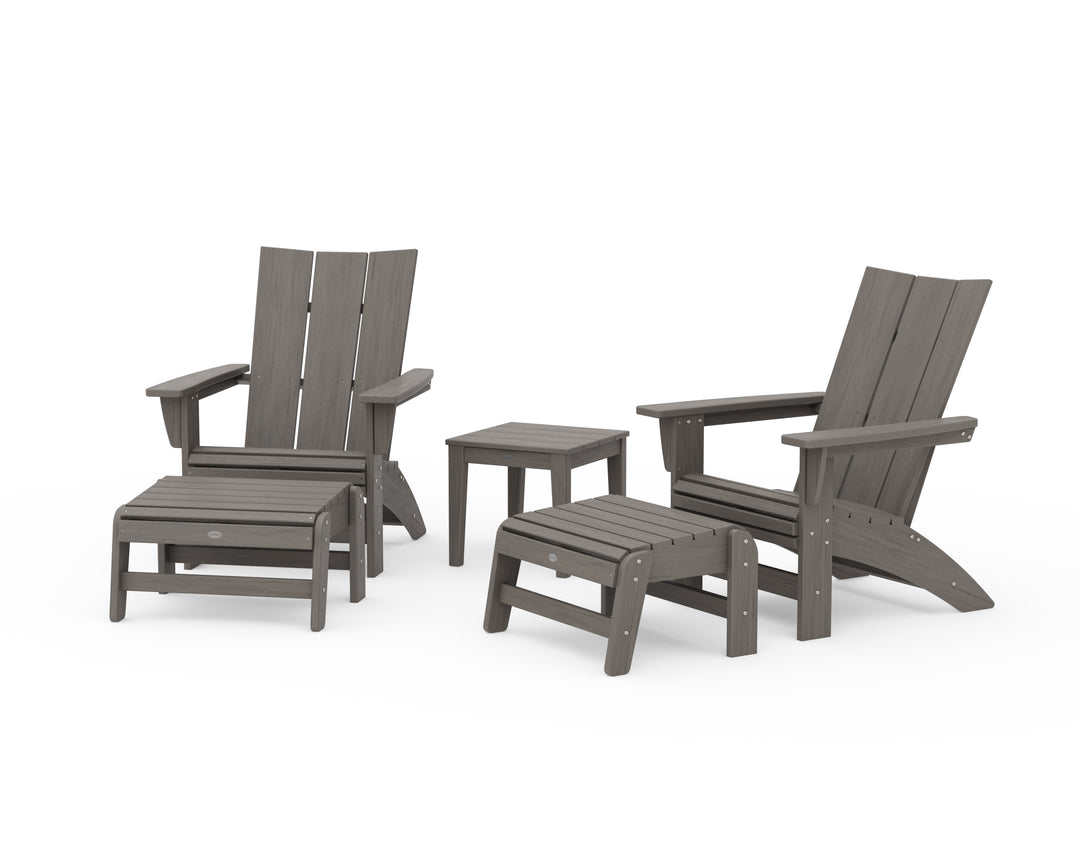 POLYWOOD® 5-Piece Modern Grand Adirondack Set with Ottomans and Side Table