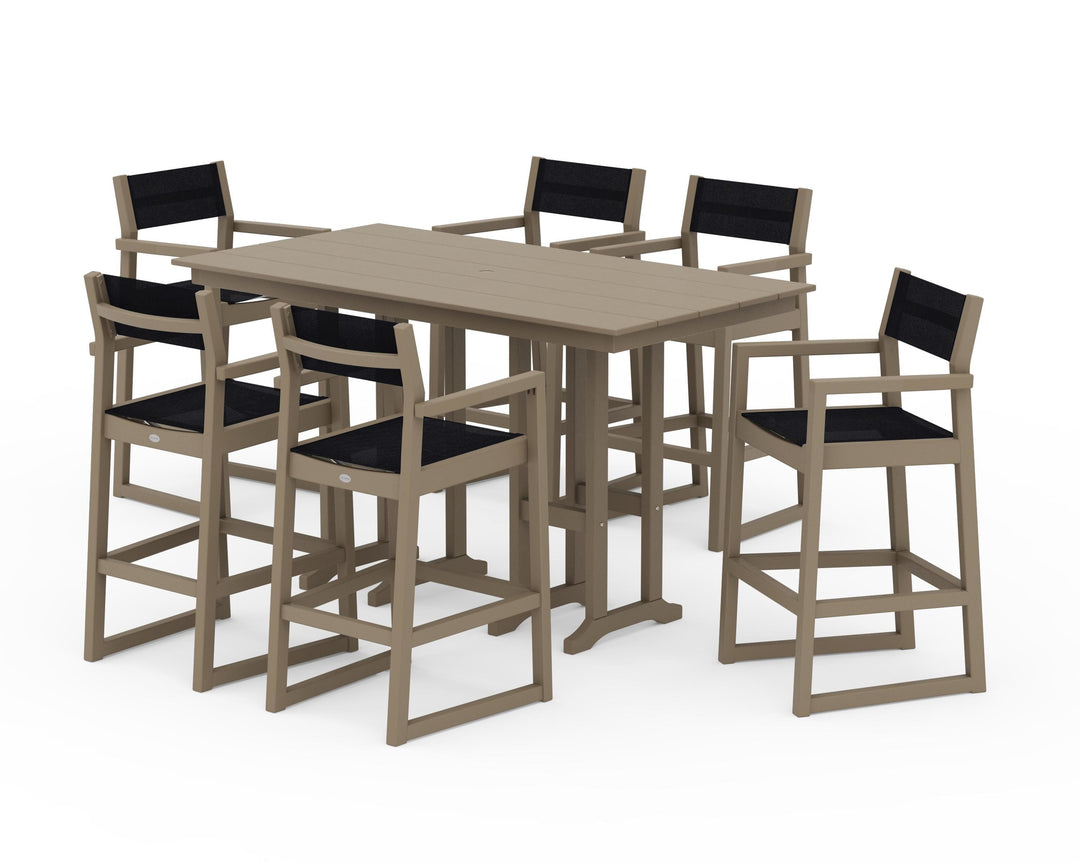 POLYWOOD® EDGE Sling Arm Chair 7-Piece Farmhouse Bar Set