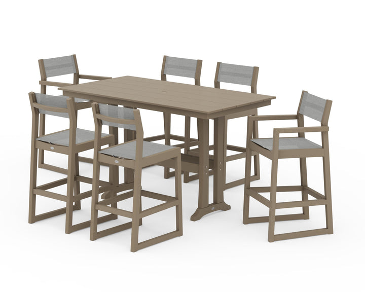 POLYWOOD® EDGE Sling 7-Piece Farmhouse Bar Set with Trestle Legs