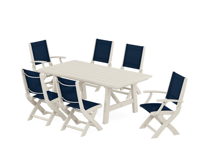 POLYWOOD® Coastal Folding Chair 7-Piece Rustic Farmhouse Dining Set