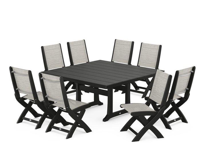 POLYWOOD® Coastal Folding Side Chair 9-Piece Farmhouse Dining Set