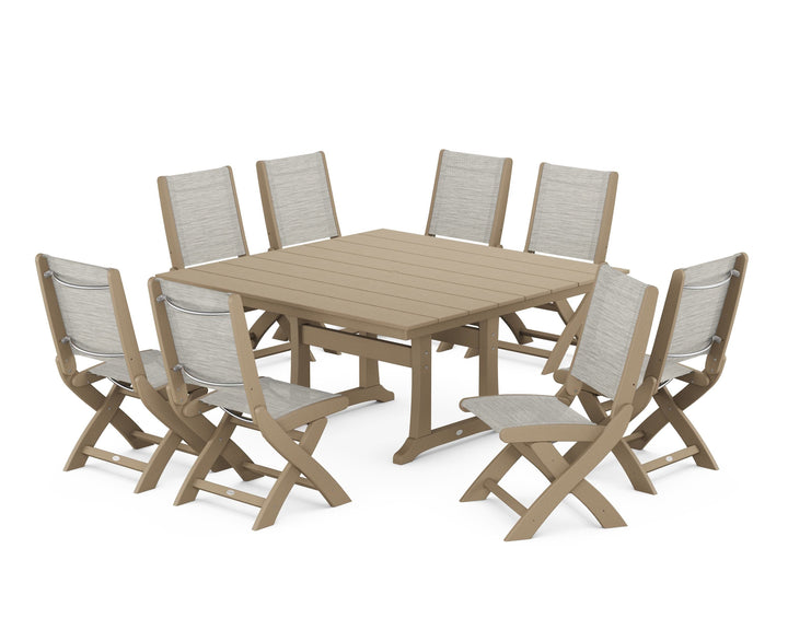 POLYWOOD® Coastal Folding Side Chair 9-Piece Farmhouse Dining Set